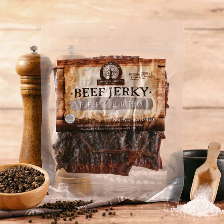 Peppered Beef Jerky - All-Natural, 4oz for wholesale by Mahogany Smoked Meats