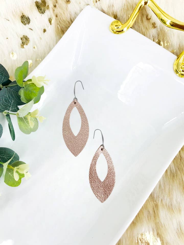 Metallic Rose Gold Pebbled Leather Dangle Earrings for wholesale by Magnolia & Peach Jewelry Boutique, LLC