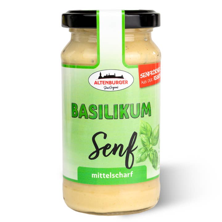 basilikum sennep - medium krydret for engroshandel hos Altenburger Senf & Feinkost GmbH & Co. KG