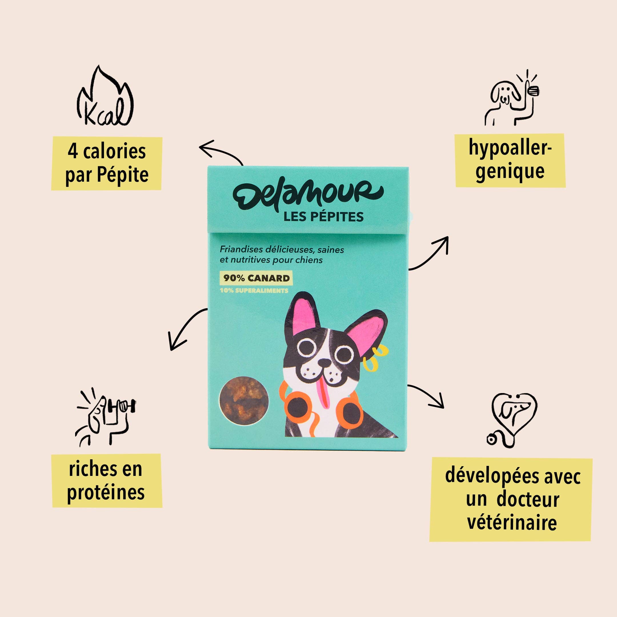 Delamour - Wholesale Pet Treats - Dog - Les Pépites - Air-dried duck snacks (75g)1