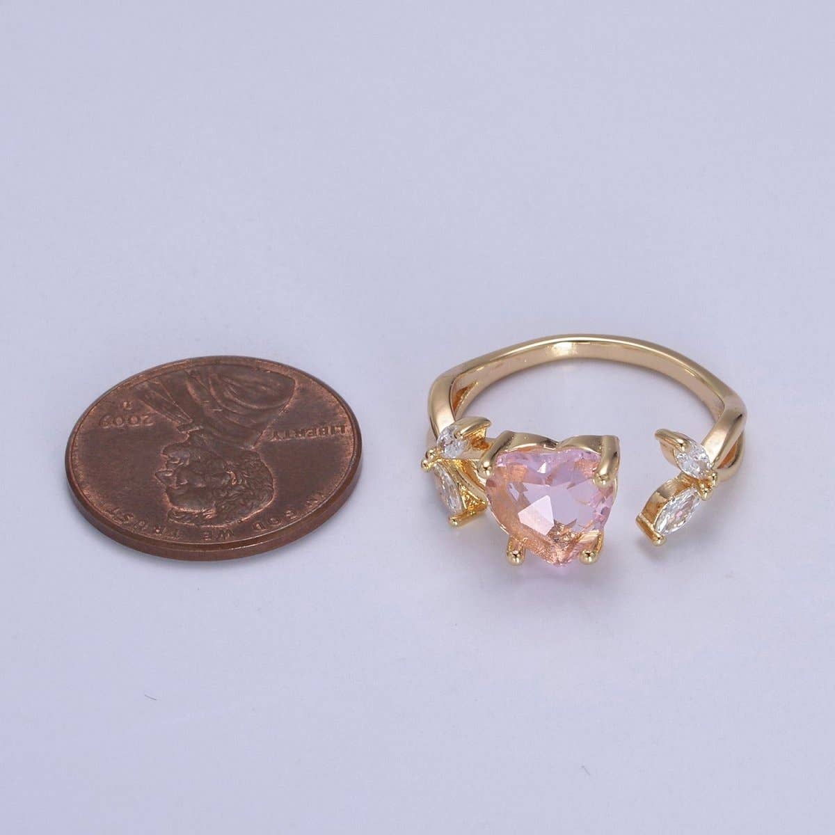Aim Eternal - Vendita all'ingrosso Anelli multipietra - Anello Cuore Rosa, Anello Kawaii in Oro Anello Delicato Aperto Regolabile Gioiello per Regalo di San Valentino U-3641
