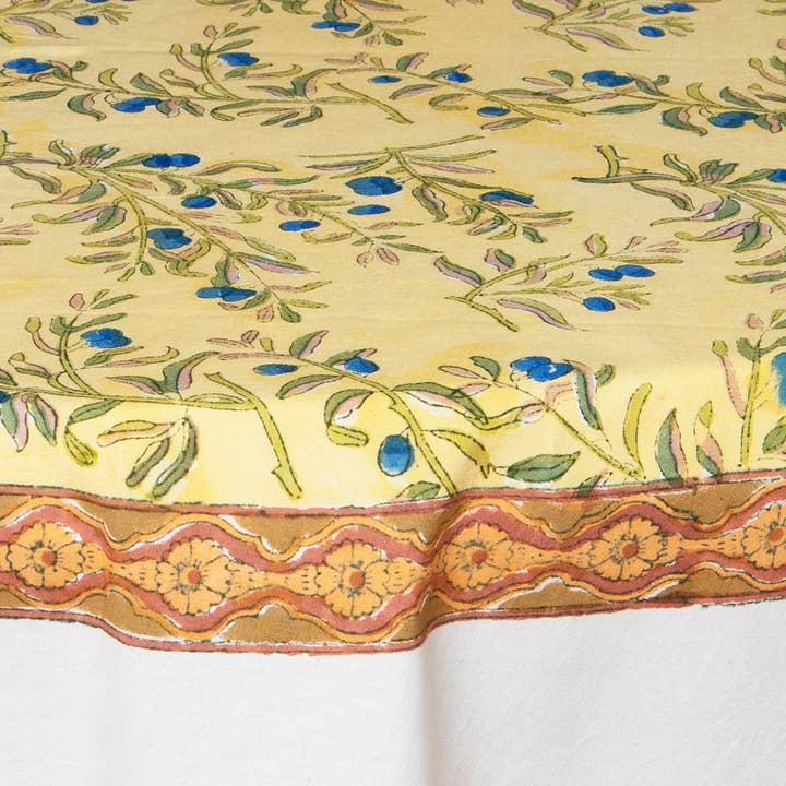 Couleur Nature - Wholesale Tablecloth - Olive Tree Khaki & Blue | French Tablecloths