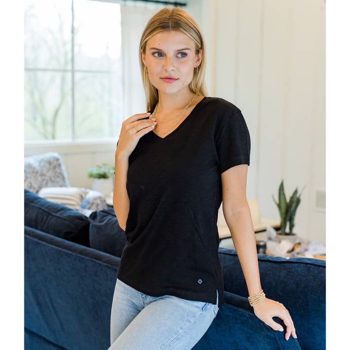 erin gray - Wholesale T-Shirt - Women's - Short Sleeve Jeans V in Black