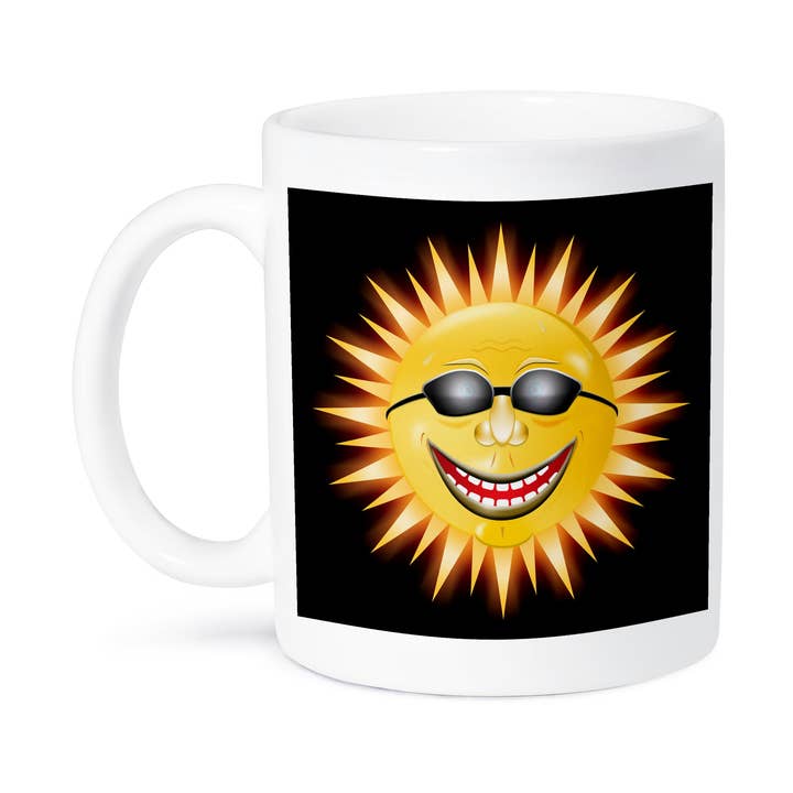 3dRose - Wholesale Coffee Mug - 3dRose, Smiling Sunshine a happy sunny face wearing sunglasses with a smile, Mug8