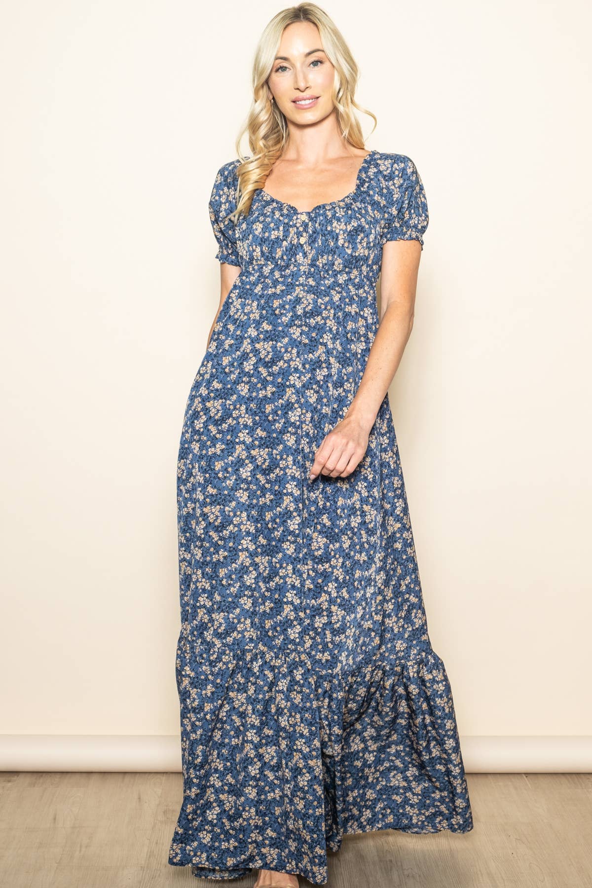 Elloh Collection - Wholesale Dress - Women's - Romantic Puff Sleeve Wide Flare Empire Maxi Dress w Pockets10