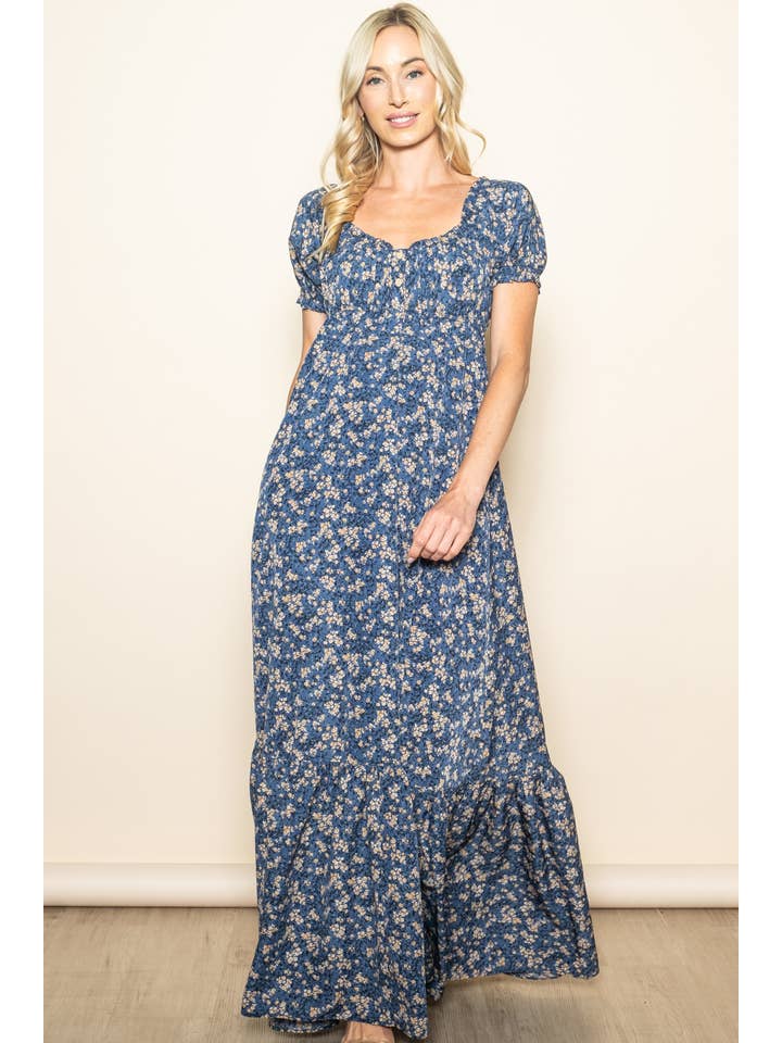 Elloh Collection - Wholesale Dress - Women's - Romantic Puff Sleeve Wide Flare Empire Maxi Dress w Pockets10