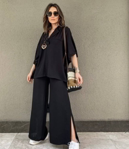 Meyran - Vendita all'ingrosso Completo top e pantaloni (NON loungewear) - Donna - Completo in lino oversize a due pezzi0