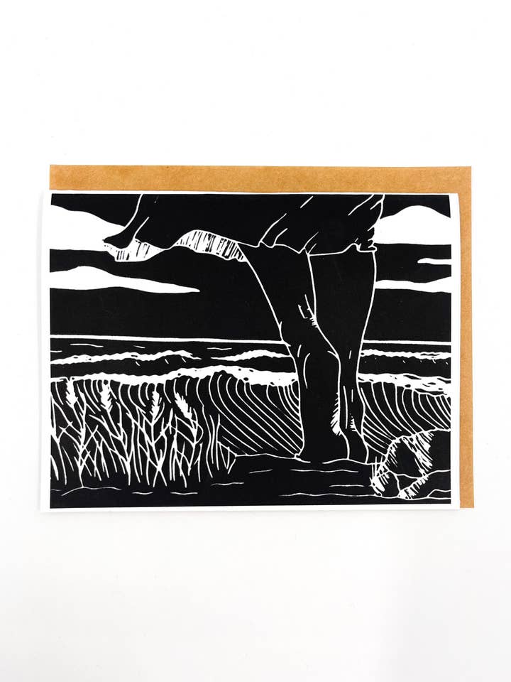 Block Printed Greeting Card, Beckoning Sea for wholesale by HYGGE PRINTS