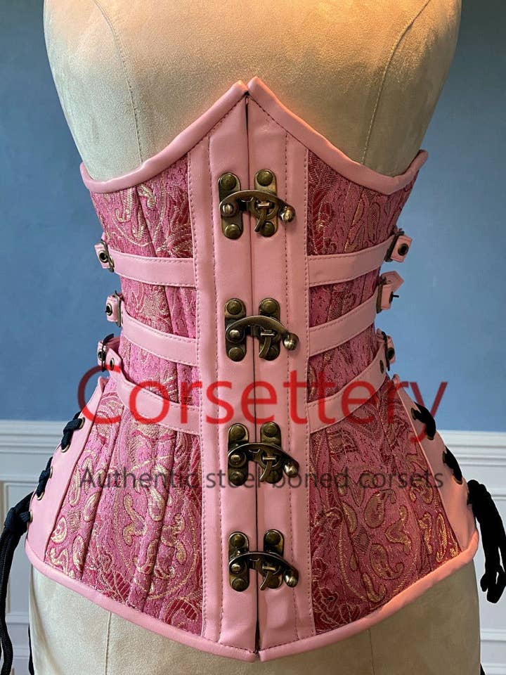 Double row steel boned authentic underbust brocade corset with leather bones. Western collection Hourglass waist training corset, coachella, exclusive steampunk corset, burlesque for wholesale by corsettery