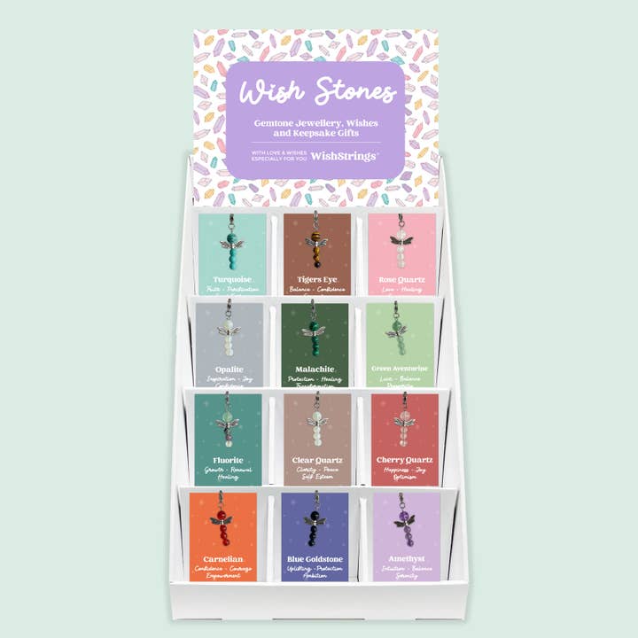 Espositori da banco con angeli dei desideri in pietre preziose - Pre-riempiti per la vendita all'ingrosso da parte di WishStrings
