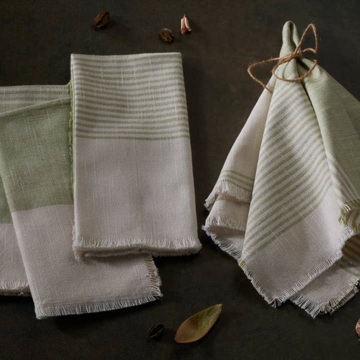Rich Home Linens – wholesale Middags- och tygservett – Bomullsrandiga servetter - 18 ”kvm uppsättning med 4 servetter