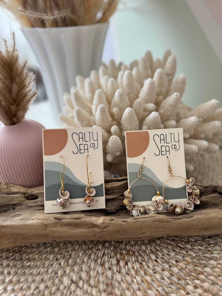 Exotica Rose Cut Shell Drop & Hoop Earrings - Set of 2 for wholesale by Salty Sea Company