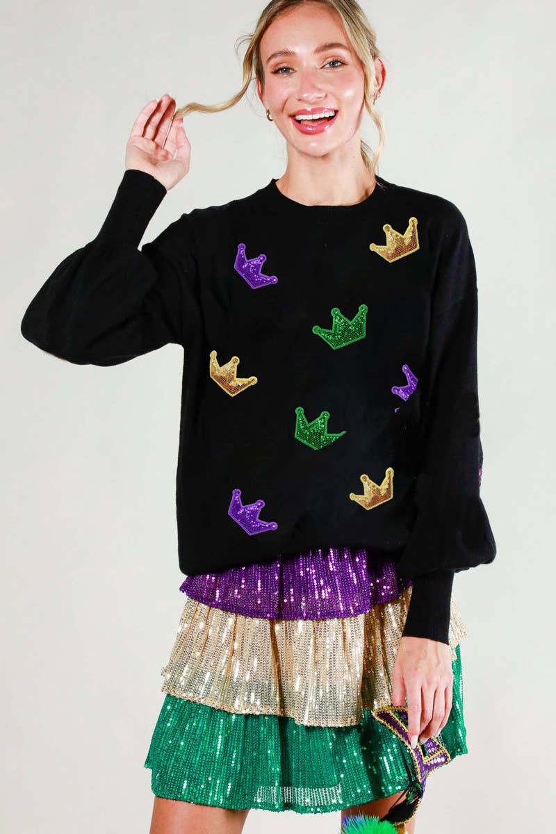 Vine & Love - Vendita all'ingrosso Felpa - Donna - Maglione lavorato a maglia con dettagli in paillettes a corona VT81484K12