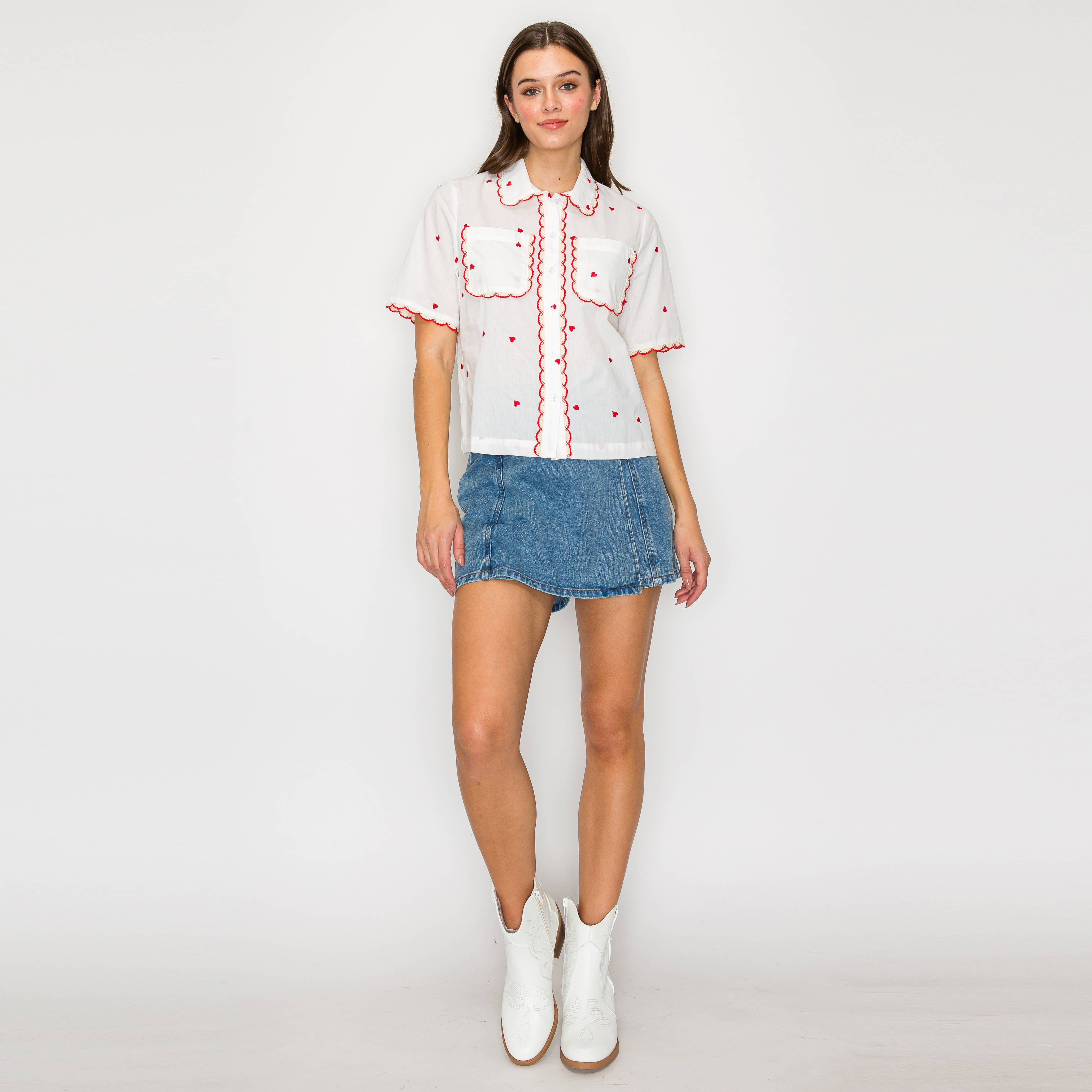 LoveWednesday - Wholesale Button Down Shirt - Women's - My Red Heart Shirts - LWT19631