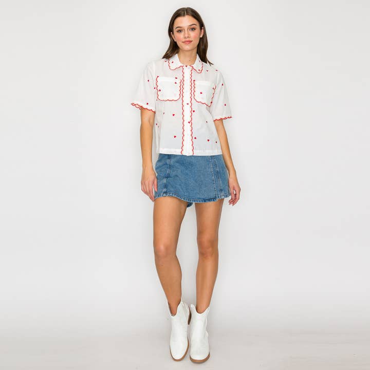 LoveWednesday - Wholesale Button Down Shirt - Women's - My Red Heart Shirts - LWT19631