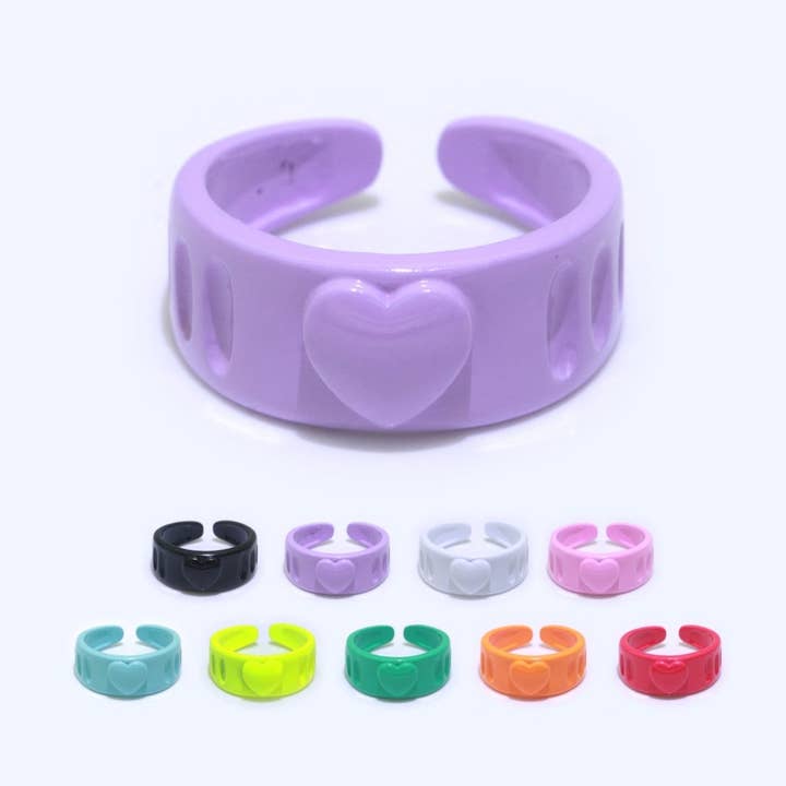 Colorful Resin Enamel Acrylic Ring Chunky Retro Rings Y2k Ring Heart Love Jewelry for wholesale by Aim Eternal