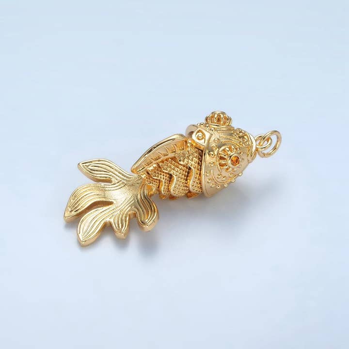 24K Gold Filled 40mm Gold Fish Artisan Multidimensional Pet Animal Charm | E047 for wholesale by Aim Eternal