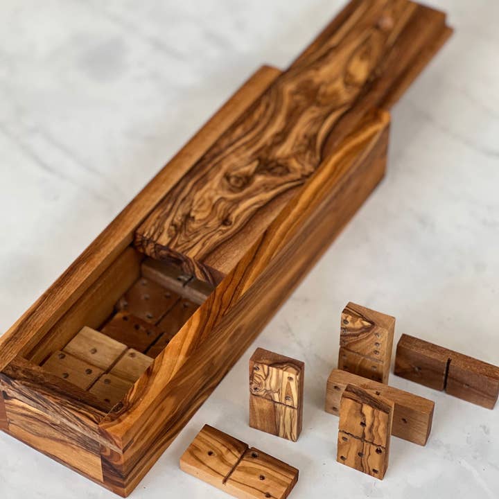Dominos set with wooden dominoes box for wholesale by Trabelsi Wood Design