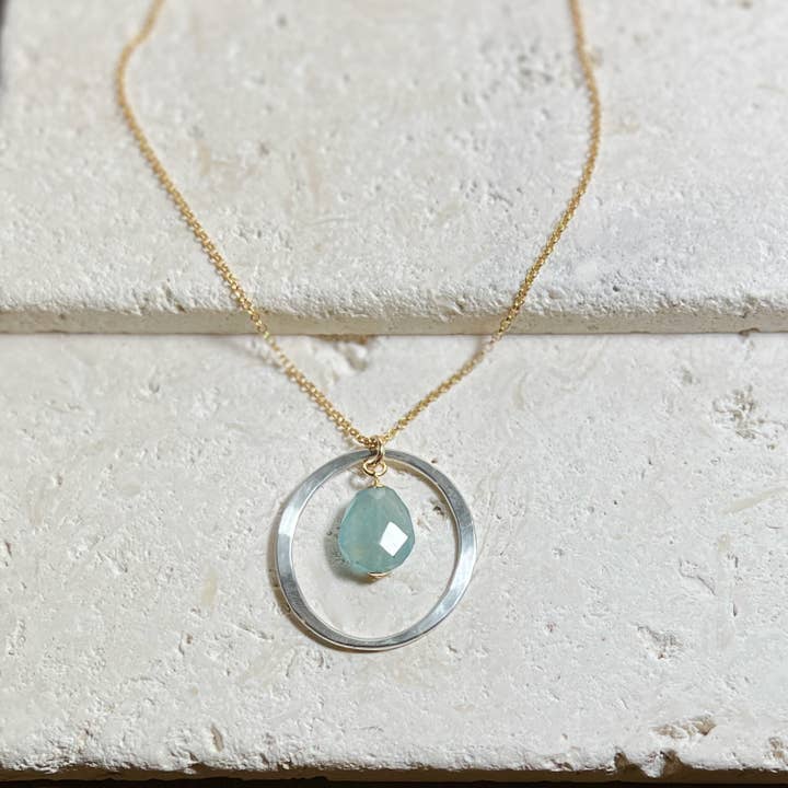Grand collier Kai avec goutte aigue-marine — Métal mixte pour la vente par elle deVisme artisan jewelry