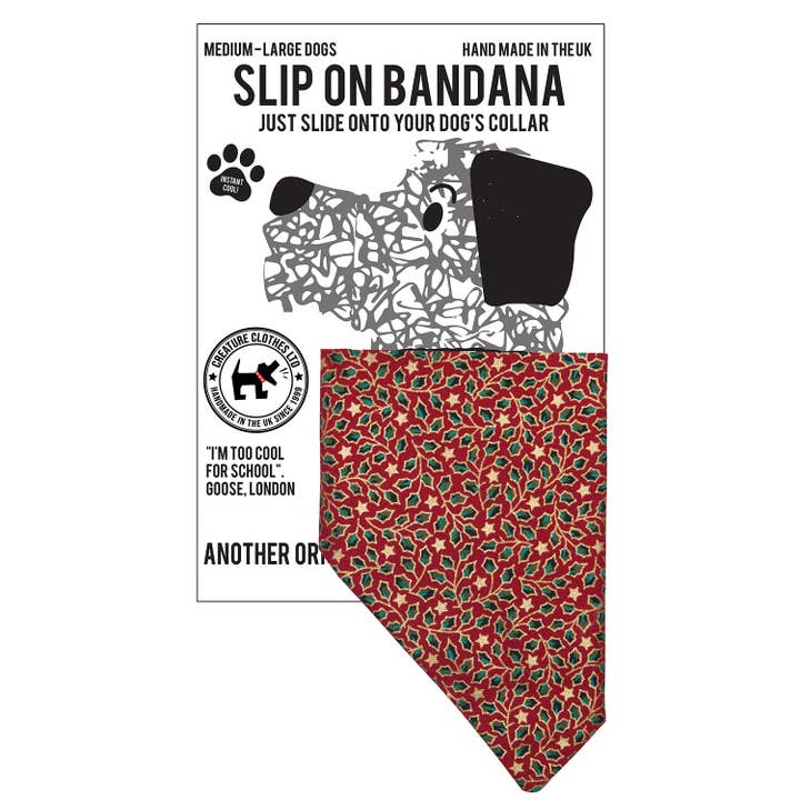 Slip on Dog Bandana - Golden Holly for wholesale by Creature Clothes