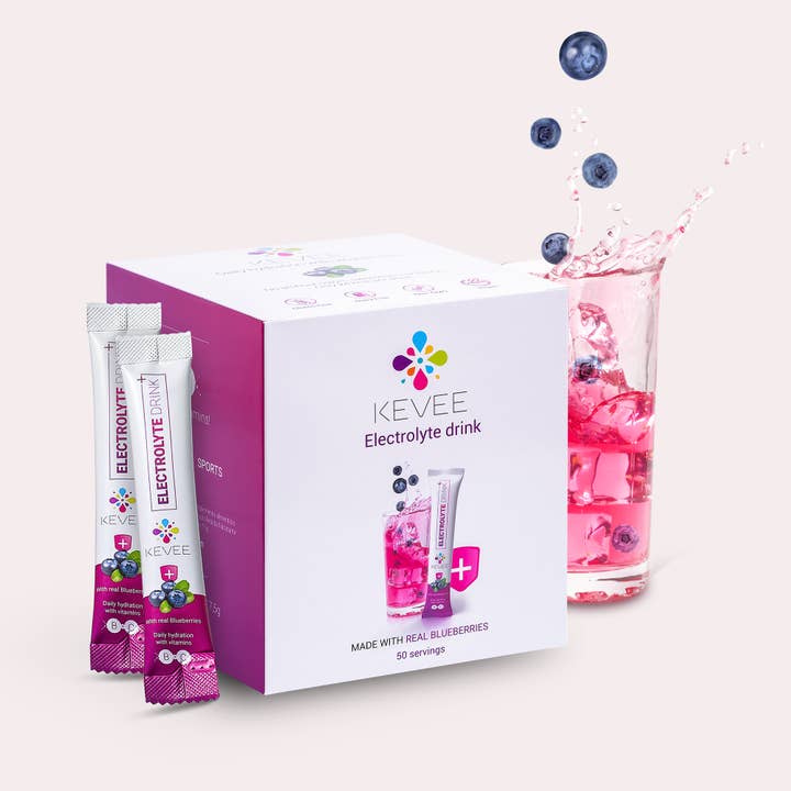 KEVEE Rehydration drinks - Wholesale Powdered Health Drink - KEVEE sachets with real blueberries - 50 servings -