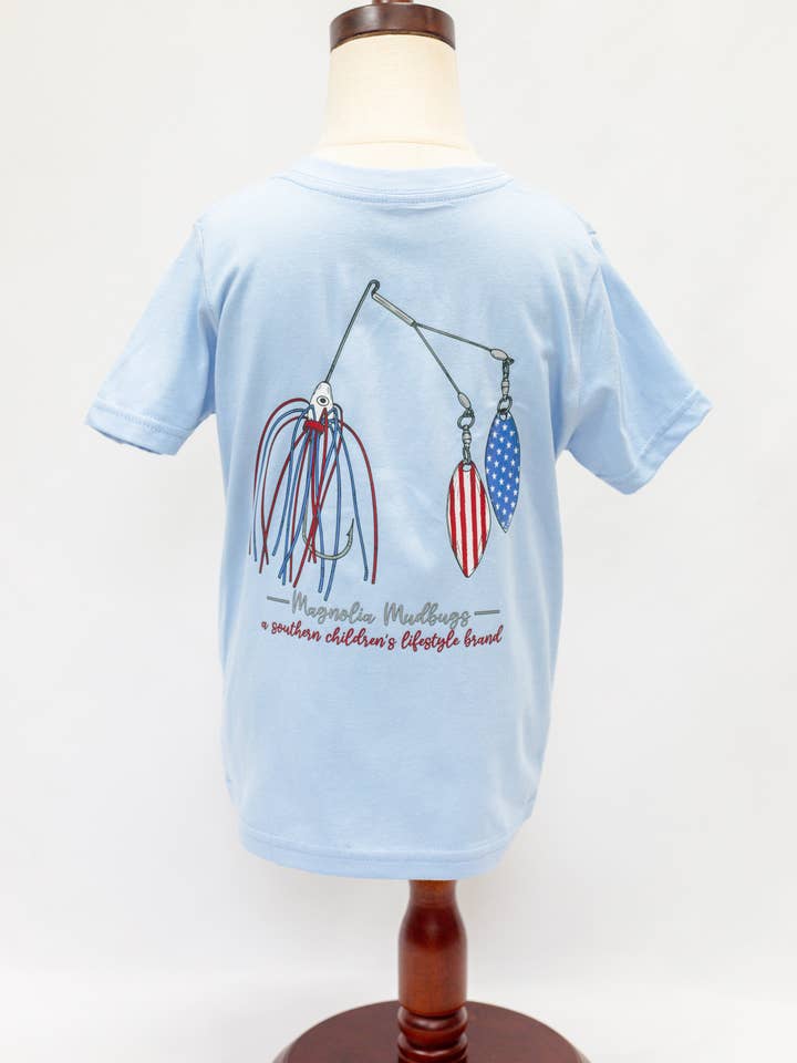 Patriotic Spinner Bait Kids' T-Shirt for wholesale by Magnolia Mudbugs