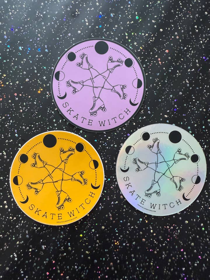 Skate Witch Roller Skate Sticker - hologram or solid colors! for wholesale by Full Send Studio