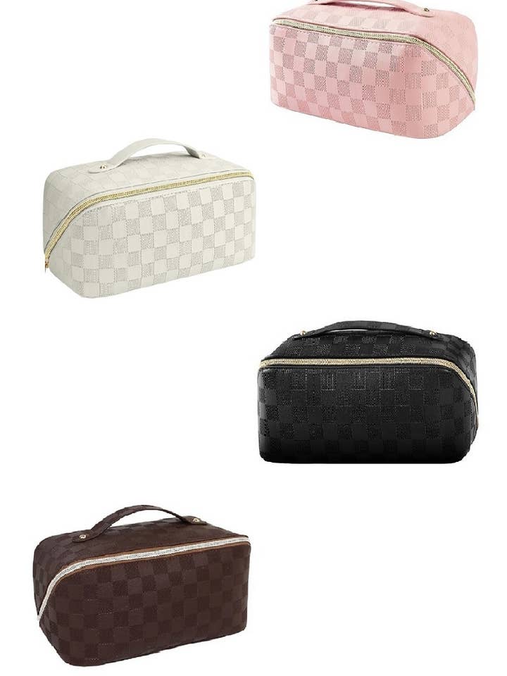 Vegan Leather Checkered Makeup Bag for wholesale by Vanilla Monkey