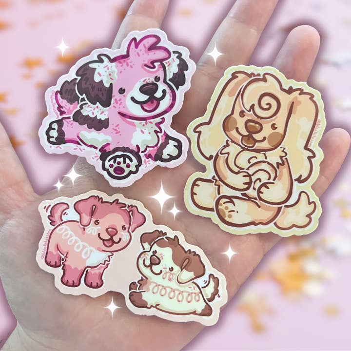 Ensemble d'autocollants ~ Chiots Gâteau Snack pour la vente par Woolblossom