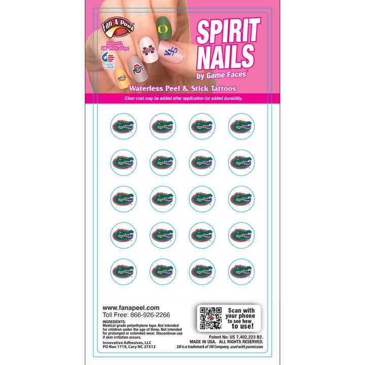 Florida Game Faces® Fingernail Temporary Tattoos for wholesale by Fanapeel / Gamefaces