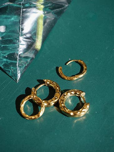 Molten Gold 18k Gold Plated Hoop Huggie Mini Earrings for wholesale by Rue Roosevelt