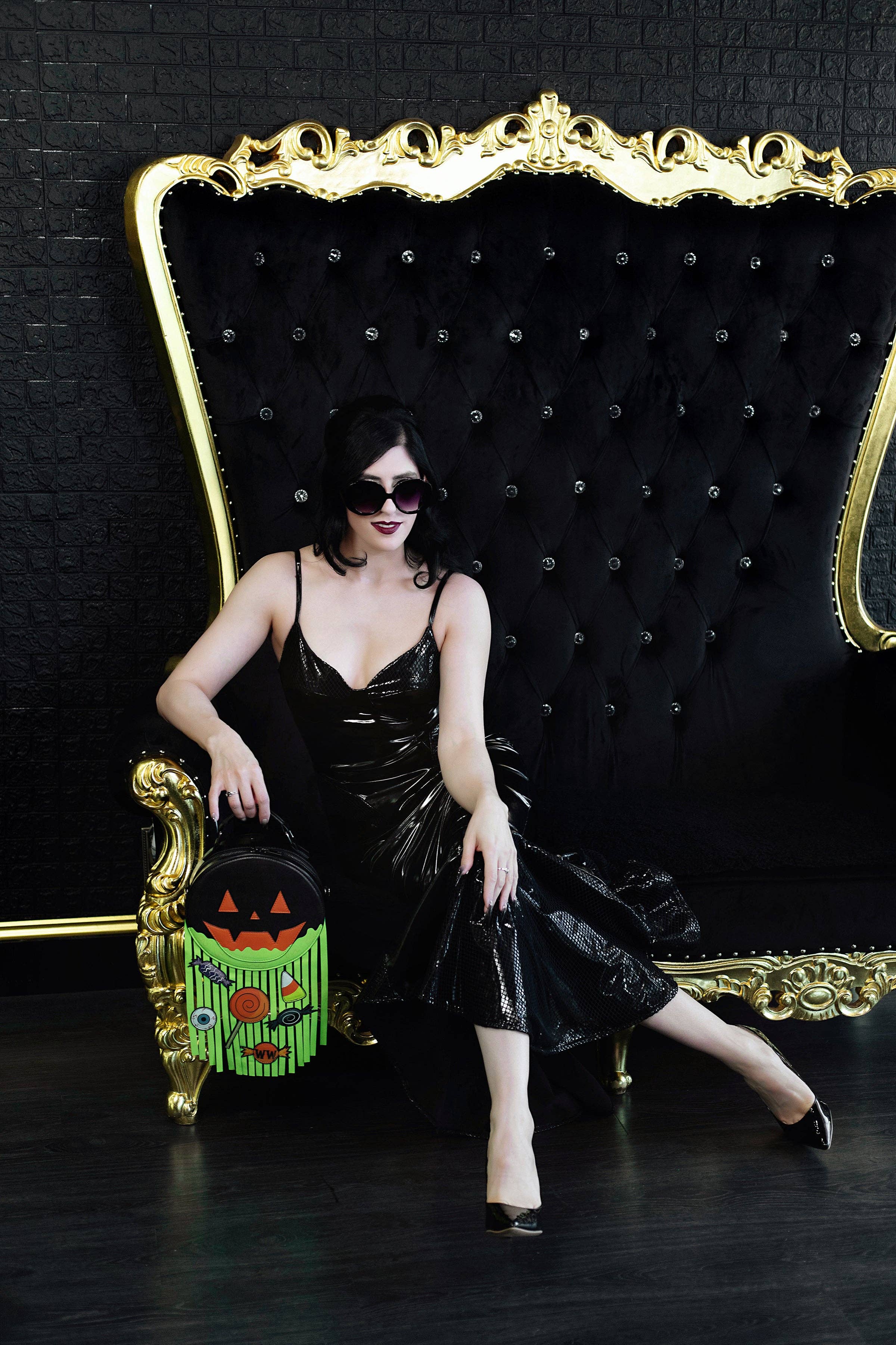 Weasel Wear - Wholesale Crossbody Bag - Women's - Mini Pumpkin Barf Bag - Faux-Leather Jack-o’-Lantern Fringe Purse with Neon Green “Pumpkin Guts” (Trick-or-Treat Gone Wrong Edition)3