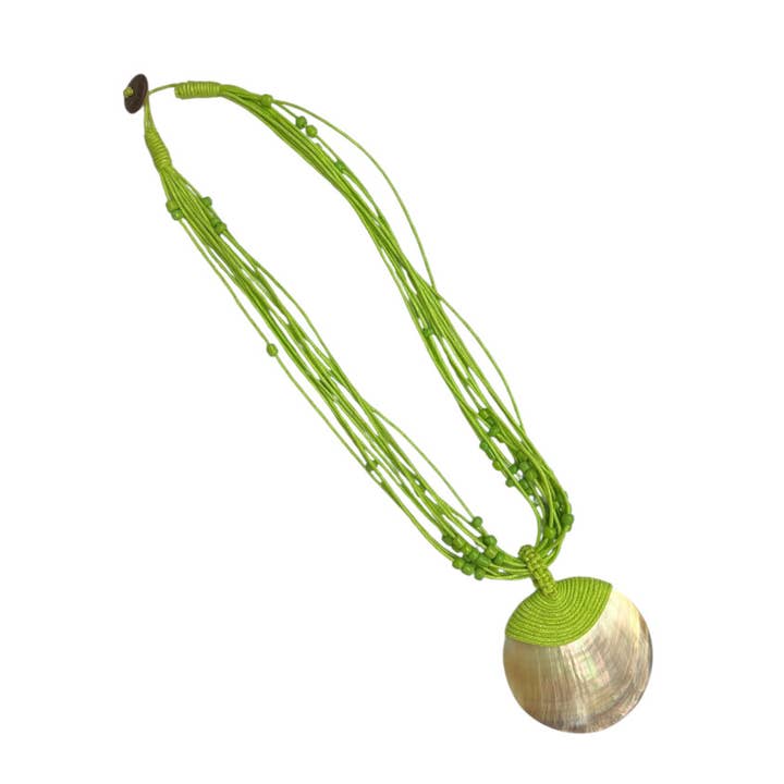 DK Hawaii - Wholesale Pendant/Charm Necklace - Round Mother Of Pearl Shell Pendant With Wax Cord Necklace4