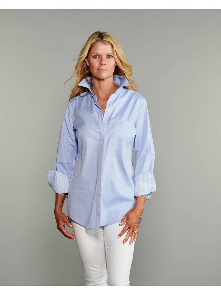 Claridge + King - Wholesale Button Down Shirt - Women's - The Modified Boyfriend Shirt in Light Blue Oxford