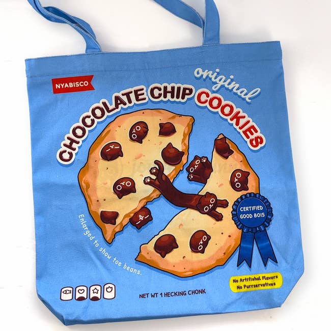Chocolate Chip Cookie Cat Large Tote Bag for wholesale by Journeybunny