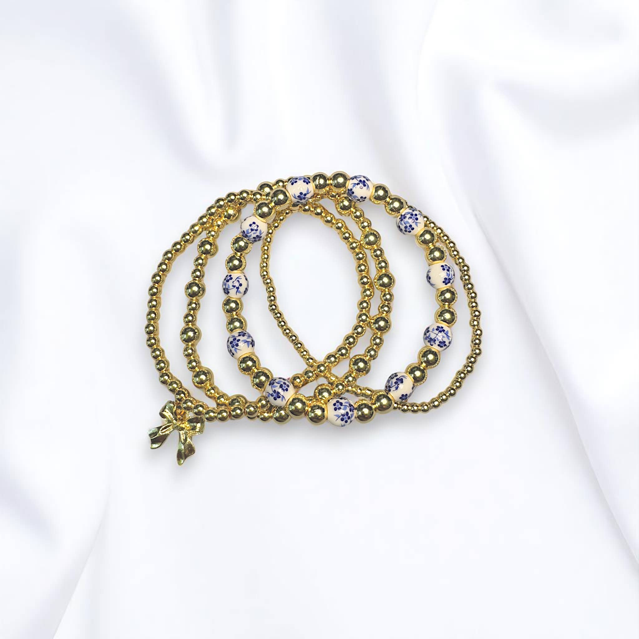 Fish Towne Designs, LLC - Wholesale Jewelry Set - Gold and Chinoiserie Beaded Bracelet Stack2