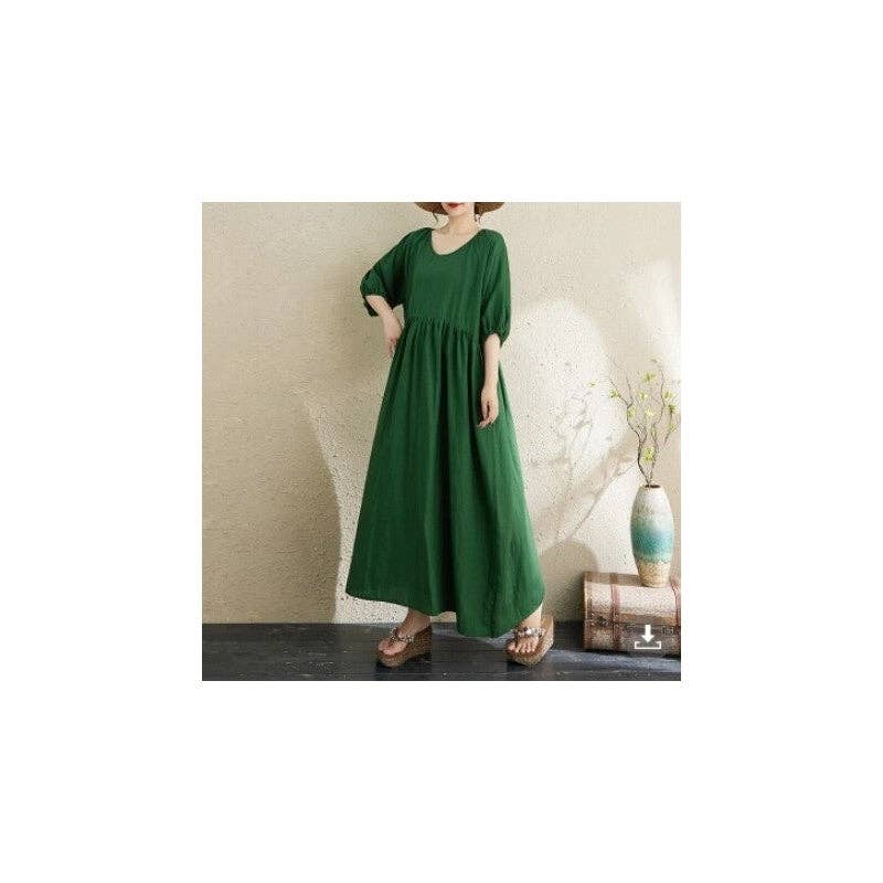 kycozy - Wholesale Dress - Women's - Double Gauze Round Neck Lantern Sleeve Loose Dress9