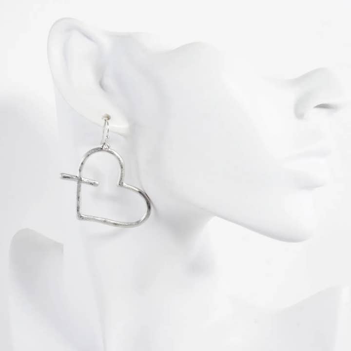 Wild Honey - Wholesale Dangle Earrings - Hammered-Texture Cross-Heart Combined Earrings5