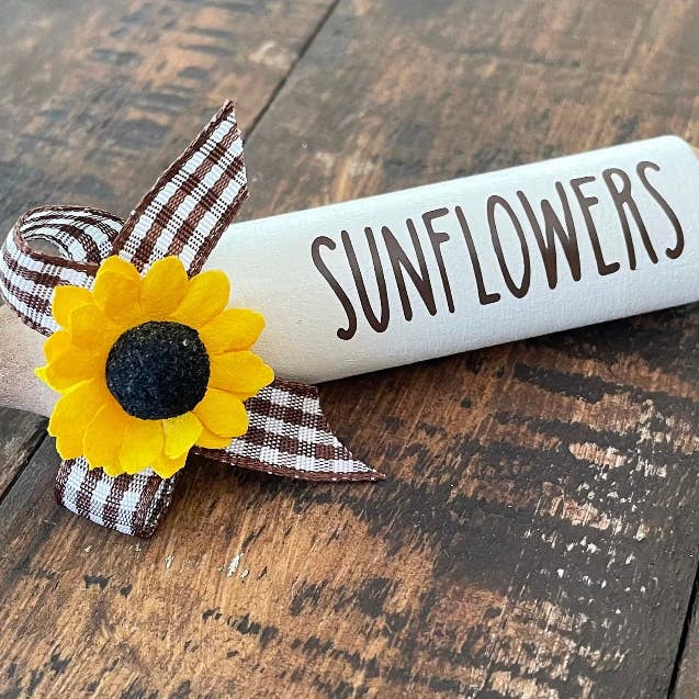 AH Designs 15 - Wholesale Decorative Tabletop Object - 7” Sunflower 🌻 Farmhouse tier tray mini rolling pin1