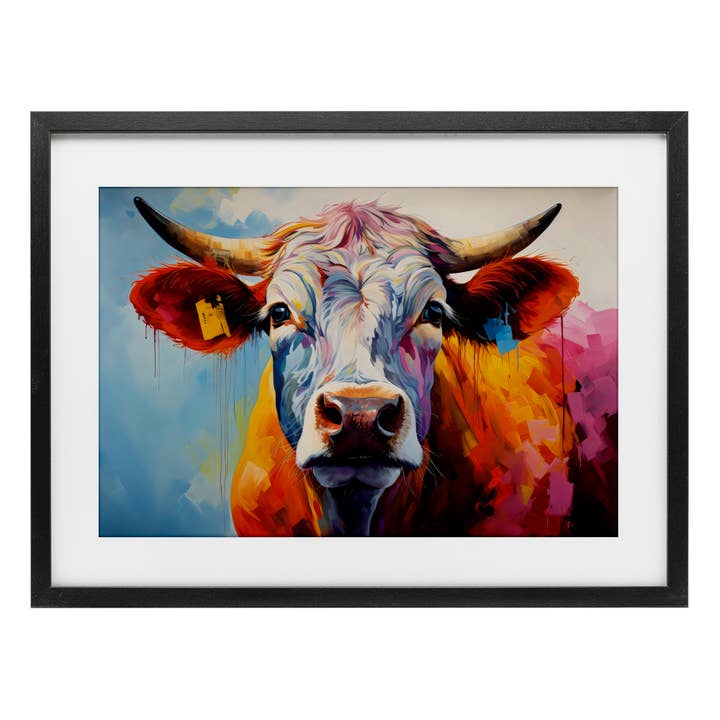 Colorful Cattle Portrait Framed Print Under Glass for wholesale by Stupell Industries