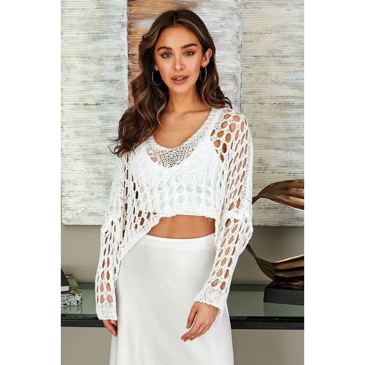 OFFENER HÄKEL-LANGARMPULLOVER-TUNIKA (72518) für den Großhandel von VENTI6