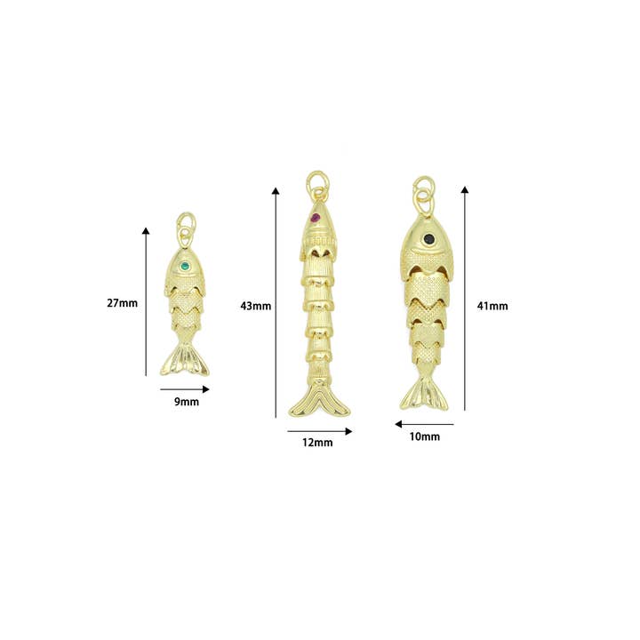 BestBeads&Beyond - Wholesale Individual Charm/Pendant - 3D Vintage Style Movable Wiggling Fish charm, Sku#FH248