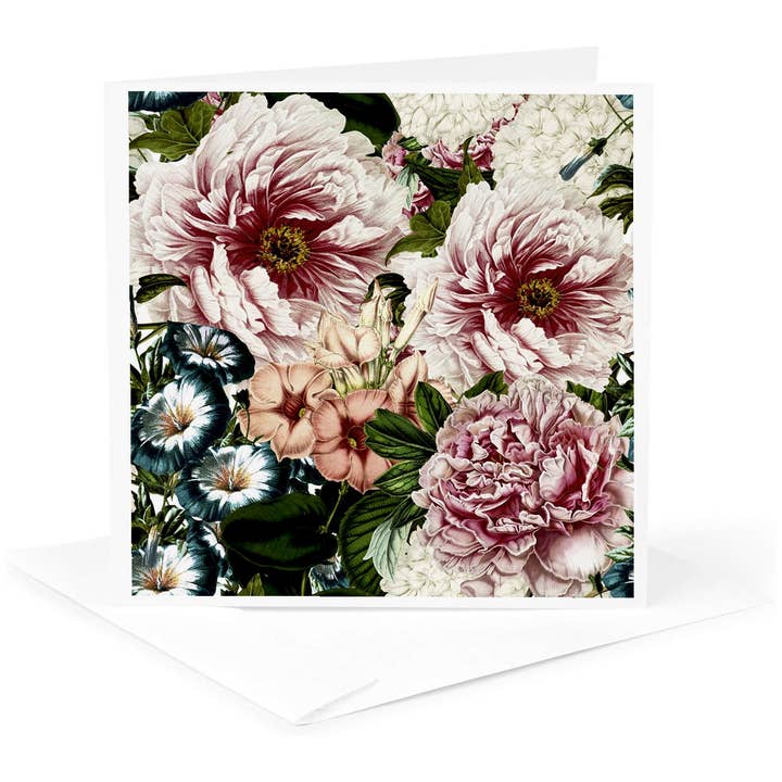 3dRose - Wholesale Everyday Greeting Card - 3dRose, Victorian Luxury Vintage Black Peony Flower Watercolor Summer Pattern, Greeting Card