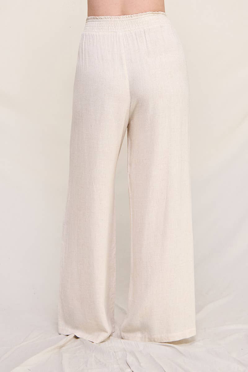 Allie Rose - Vente Pantalon – femme - Pantalon large en lin doux grande taille avec taille froncée2