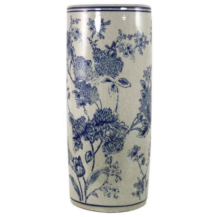 Geko Products - Vente Porte-parapluie - Porte-parapluie, motif magnolia bleu et blanc vintage