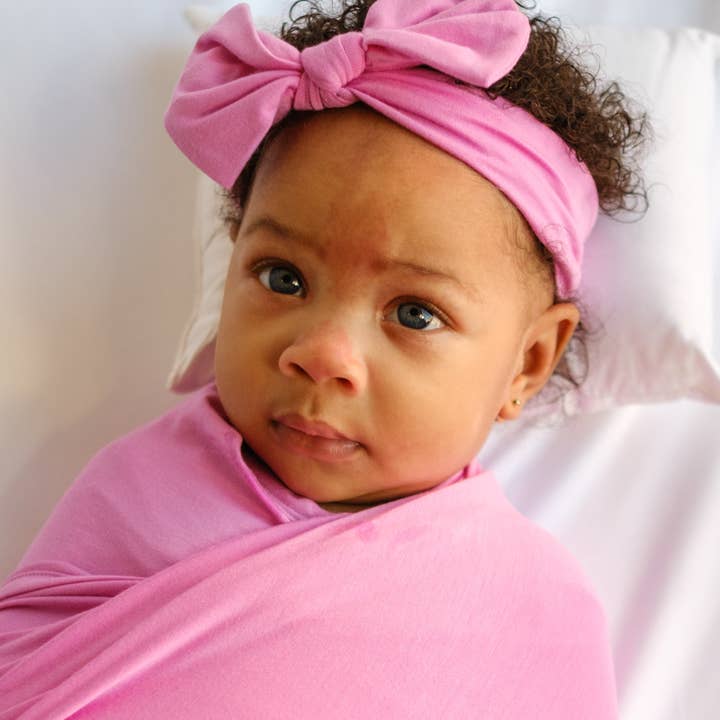 Petal Pink Swaddle & Bow Headwrap Set for wholesale by Little Lima Beans