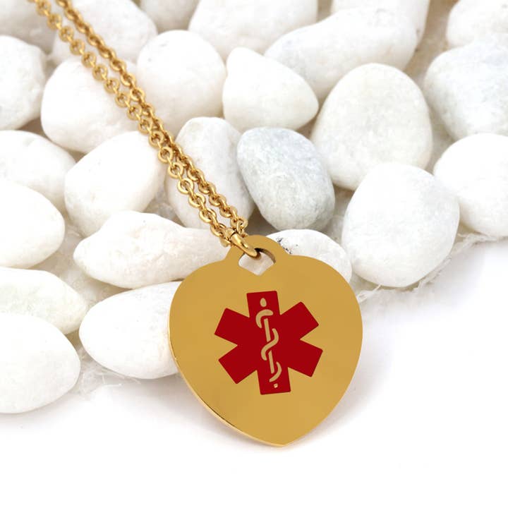 Anavia - Venta al por mayor Collares con colgantes/abalorios - Collar personalizado de alerta de identificación médica en forma de corazón
