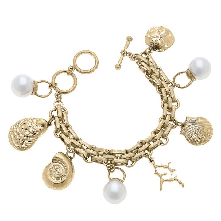Canvas Style - Wholesale Charm/Dangle Bracelet - Under The Sea Charm Bracelet in Shiny Gold
