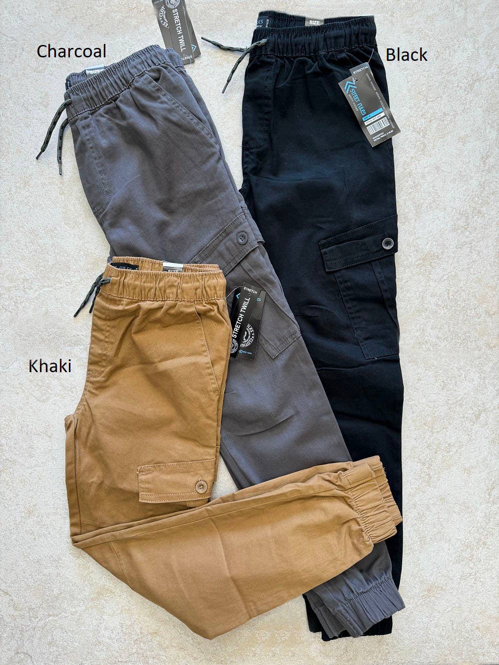 Charcoal Boy's Pull-On Twill Cargo Jogger Pants (Charcoal)  for wholesale on Faire0