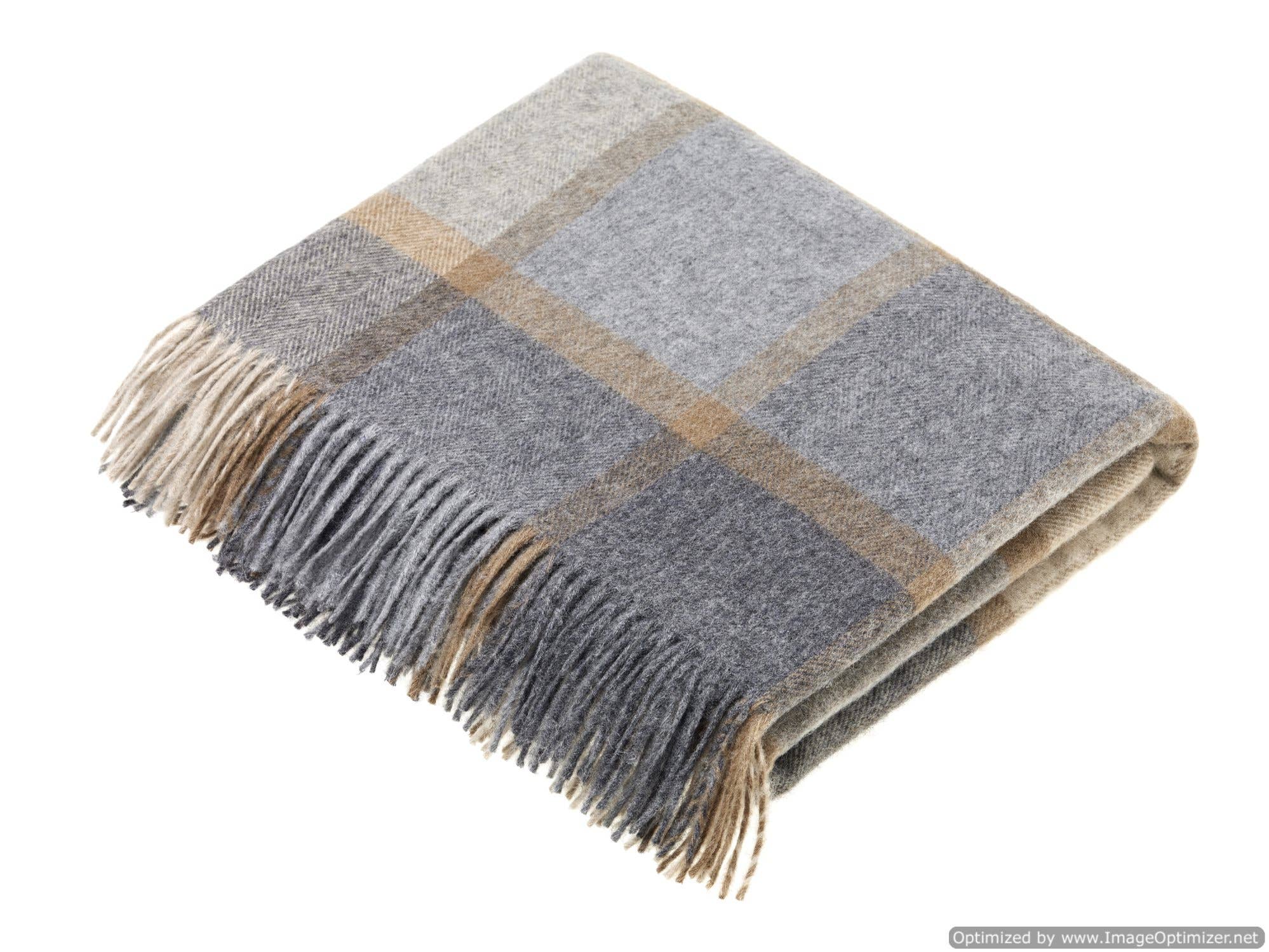 Bronte Moon - Wholesale Throw Blanket - Merino Lambswool Throw Blanket - Block Windowpane - White / Gray1